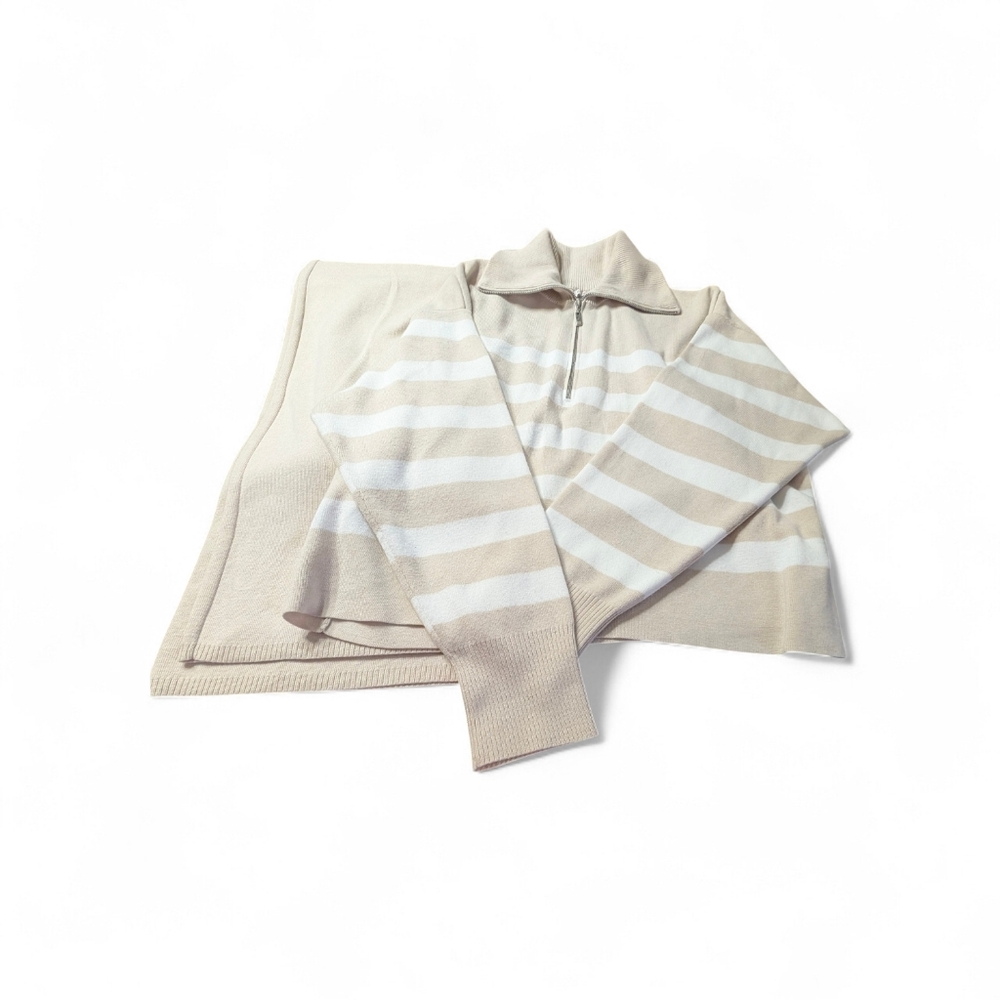 Sincerely Jules Woman  Size M Beige and White Sweater  Pants Set High Rise Pants
